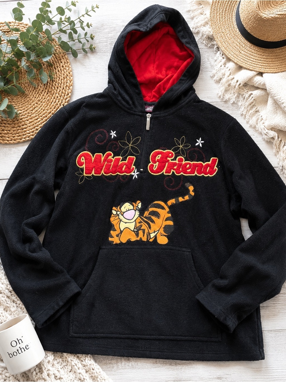 Vintage Disney Tigger “Wild Friend” Fleece Hoodie Pullover Black Red